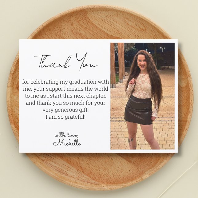 modern script graduation photo thank you card (Creator Uploaded)