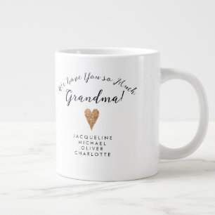 Modern Script Grandma Rose Gold Heart w Names Large Coffee Mug