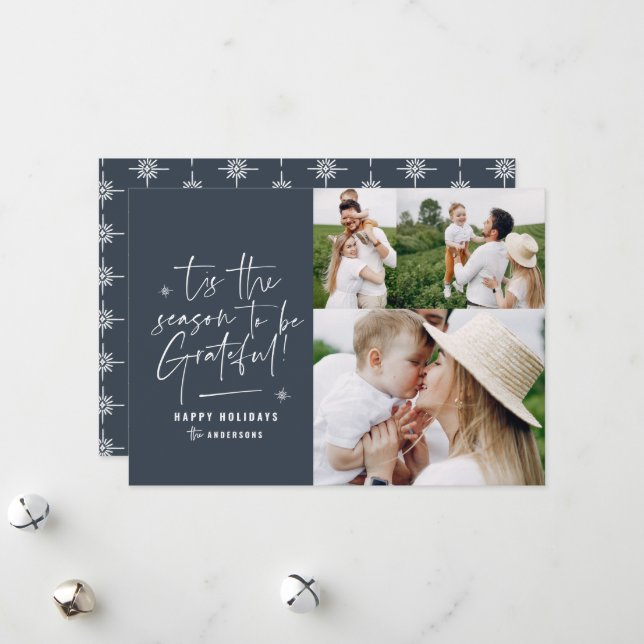 Modern script grateful photo holiday card (Front/Back In Situ)