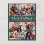 Modern Script Green 5 Photo Collage Christmas  Postcard<br><div class="desc">Elegant, Modern 5 Photo Collage Holiday Green Script Christmas Family Photo Postcards. This festive, minimalist, whimsical five (5) photo holiday greeting card template features a pretty grid photo collage and says „Merry Christmas”! The „Merry Christmas” greeting text is written in a beautiful hand lettered swirly swash-tail white font script on...</div>