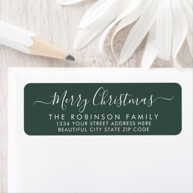 Modern Script Green Christmas Return Address Label (Insitu)