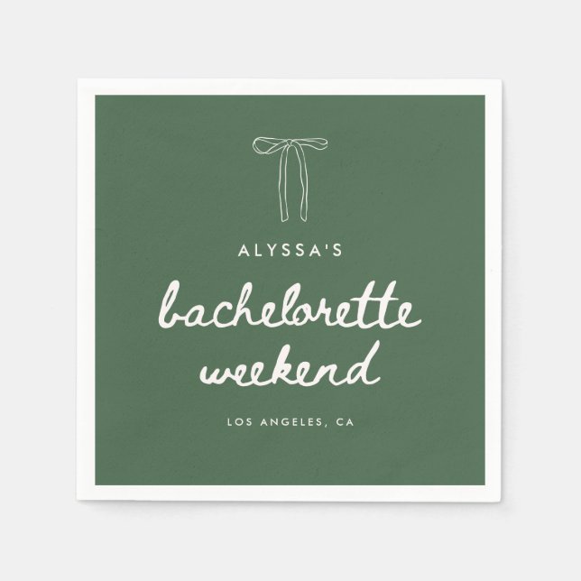 Modern Script Green Coquette Bachelorette Weekend Napkin (Front)