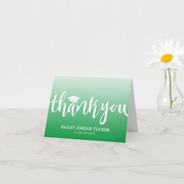Modern Script Green  Graduation Thank You Card (Small Plant)