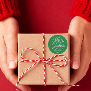 Modern Script Green Merry Christmas Custom Classic Round Sticker