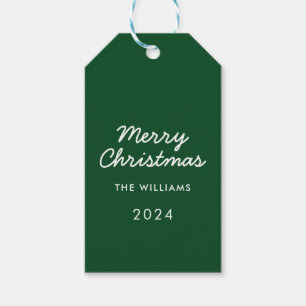 Modern Script Green Merry Christmas Custom Gift Tags
