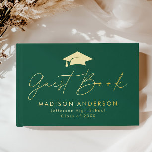 Modern Script Green Photo Graduation Guest Book