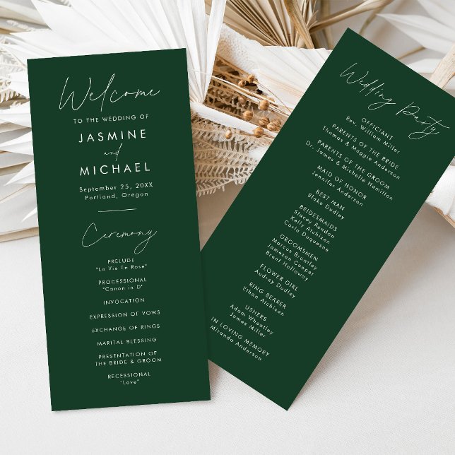 Modern Script Green Wedding Program (Creator Uploaded)