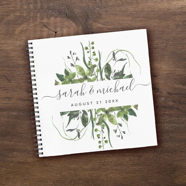 Modern Script Greenery Elegant Wedding Guest Notebook (Creator Uploaded)