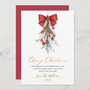 Modern Script Greenery Red Berries Christmas  Holiday Card
