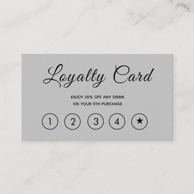 Modern Script Grey Simple Loyalty Card (Front)