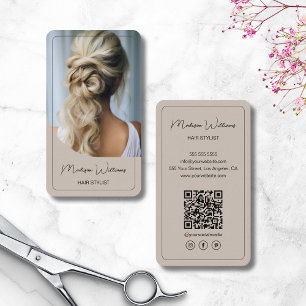 Modern Script Hair Stylist Salon Beige Business Card