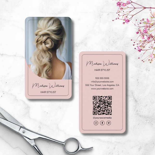 Modern Script Hair Stylist Salon Pink Business Card (Modern Script Hair Stylist Salon Pink Business Card)