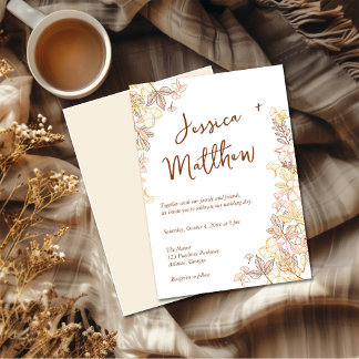 Modern Script Hand-drawn Autumn Foliage Wedding Invitation