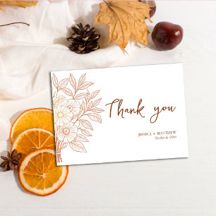 Modern Script Hand-drawn Autumn Foliage Wedding Thank You Card