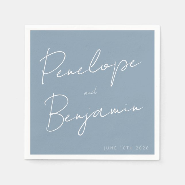 Modern Script Handwriting Dusty Blue Wedding Napkin (Front)