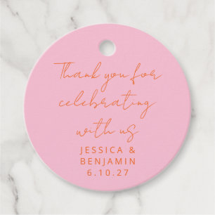 Modern Script Handwriting Pink and Orange Wedding Favour Tags