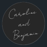 Modern Script Handwriting Wedding Boho Black Classic Round Sticker<br><div class="desc">Modern Script Handwriting Wedding Boho Black Classic Round Sticker</div>