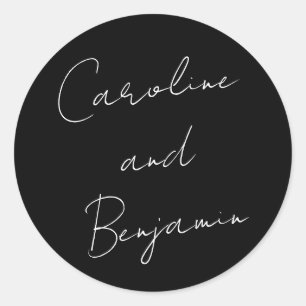 Modern Script Handwriting Wedding Boho Black Classic Round Sticker