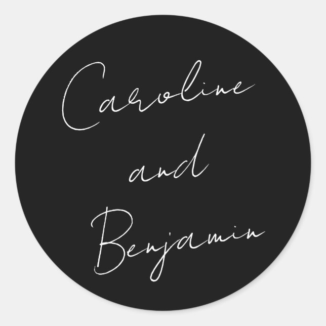 Modern Script Handwriting Wedding Boho Black Classic Round Sticker (Front)