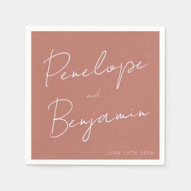 Modern Script Handwriting Wedding Boho Terracotta Napkin (Front)