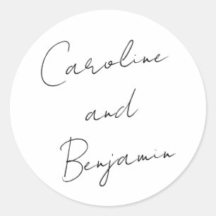 Modern Script Handwriting Wedding Boho White Classic Round Sticker