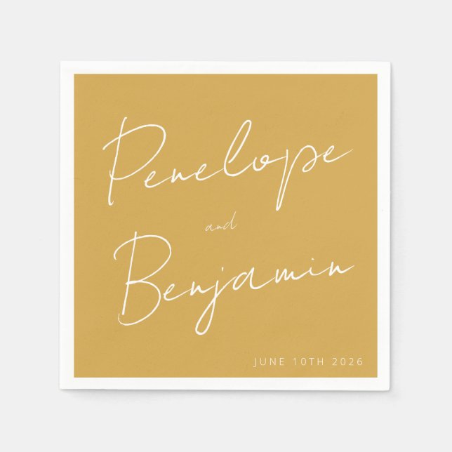 Modern Script Handwriting Wedding Boho Yellow Napkin (Front)