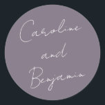 Modern Script Handwriting Wedding Dusty Purple Classic Round Sticker<br><div class="desc">Modern Script Handwriting Wedding Boho Dusty Purple Classic Round Sticker</div>