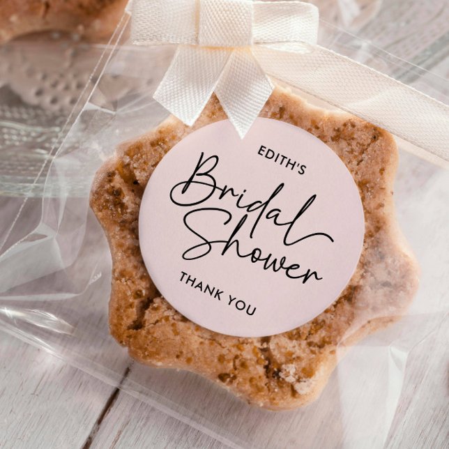 Modern Script Handwritten Bridal Shower Classic Round Sticker (Handwritten Typography Script for Bridal Shower Party)