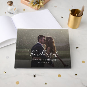 Modern Script Handwritten Photo Wedding Guest Book