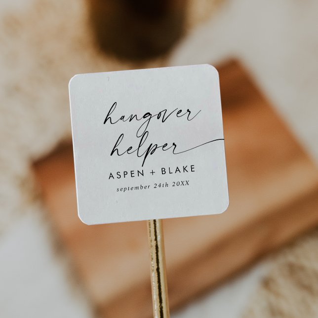 Modern Script Hangover Helper Wedding Favour Square Sticker (Creator Uploaded)