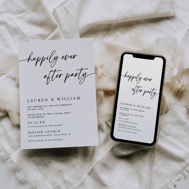 Modern Script Happily Ever After Party Wedding Invitation (Creator Uploaded)
