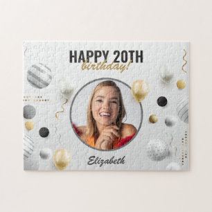 Modern Script Happy Birthday Custom Photo Gift Jigsaw Puzzle