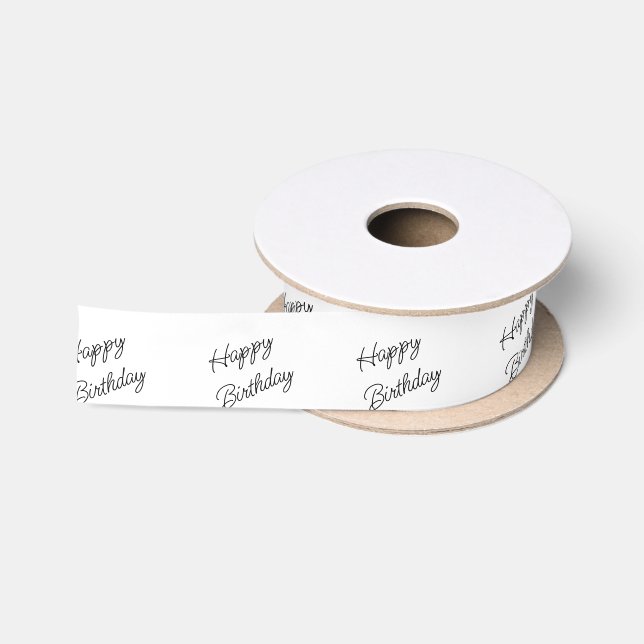 Modern Script Happy Birthday Gift Wrapping Satin Ribbon (Spool)