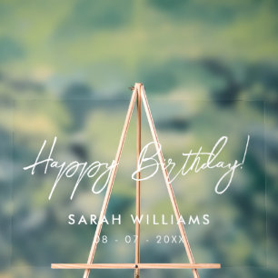 Modern Script Happy Birthday Transparent Acrylic Sign