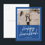 Modern script Happy Hanukkah holiday photo Postcar Postcard<br><div class="desc">Modern script Happy Hanukkah holiday photo Postcard</div>