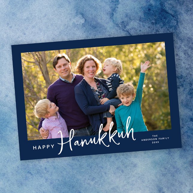 Modern Script Happy Hanukkah Photo Holiday Card (Creator Uploaded)