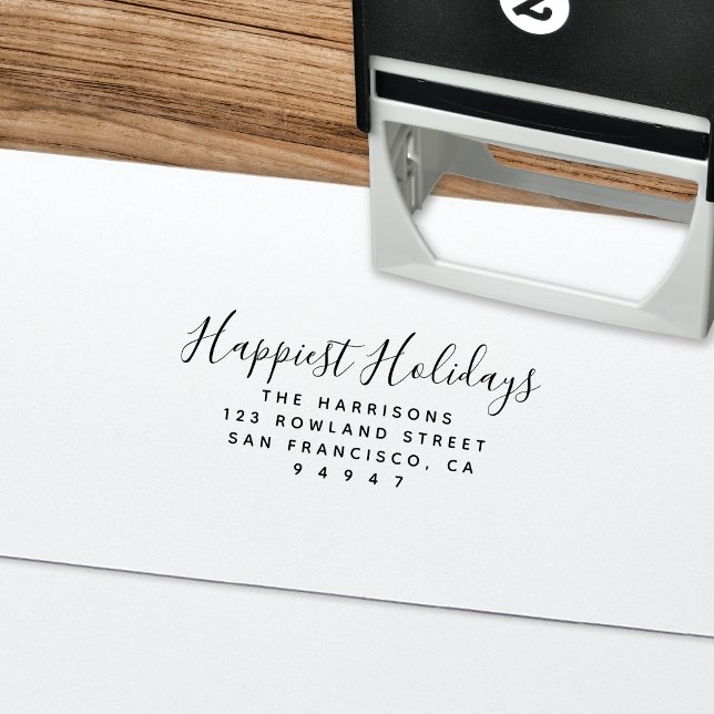 Modern Script Happy Holiday Return Address Self-inking Stamp (Creator Uploaded)