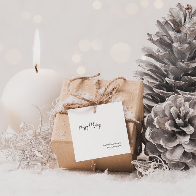 Modern Script Happy Holiday Square Family Gift Tag (Creator Uploaded)