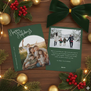 Modern Script Happy Holidays Add 2 Photo Ho Holiday Card