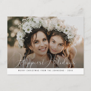 Modern script happy holidays christmas postcard