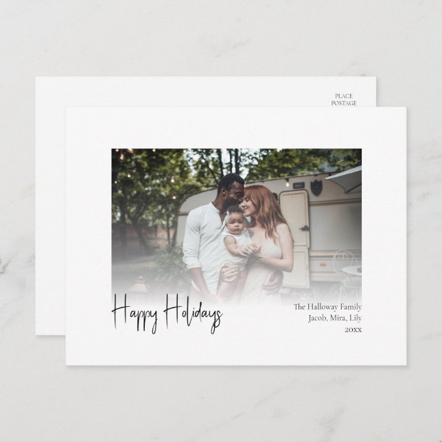 Modern Script Happy Holidays Faded Photo Holiday Postcard (Front/Back)