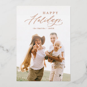 Modern Script Happy Holidays Family Photo Holiday 