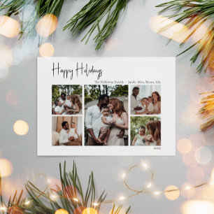 Modern Script Happy Holidays Five-Photo Holiday Card