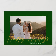 Modern Script Happy Holidays Foil Photo Card 