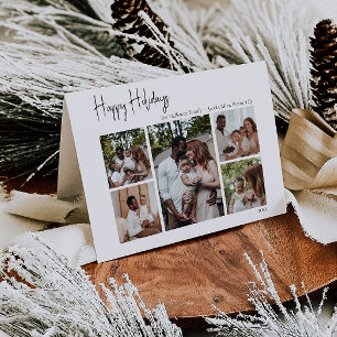 Modern Script Happy Holidays Folded Five-Photo Holiday Card