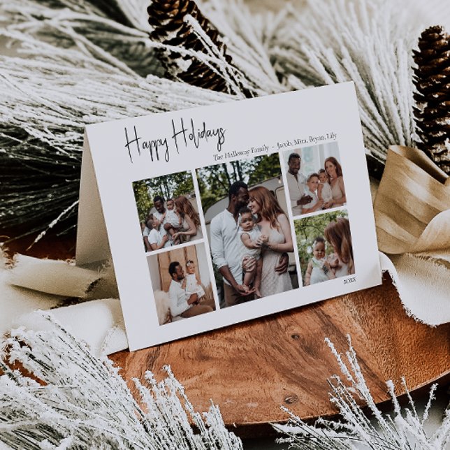 Modern Script Happy Holidays Folded Five-Photo Holiday Card (Creator Uploaded)