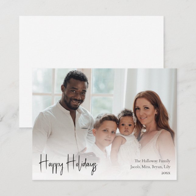 Modern Script Happy Holidays Full Photo Holiday Card (Front/Back)