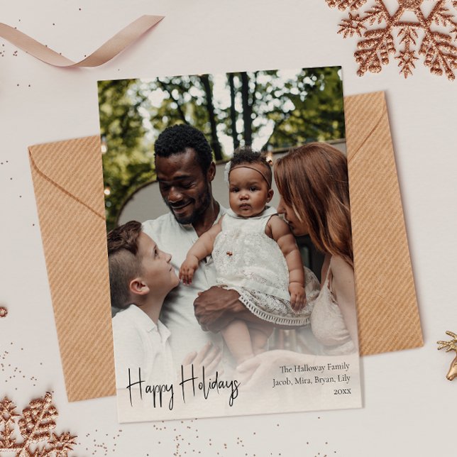 Modern Script Happy Holidays Full Vertical Photo Holiday Card (Creator Uploaded)