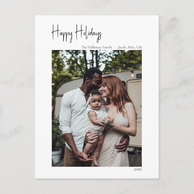 Modern Script Happy Holidays Vertical Single Photo Holiday Postcard (Front)