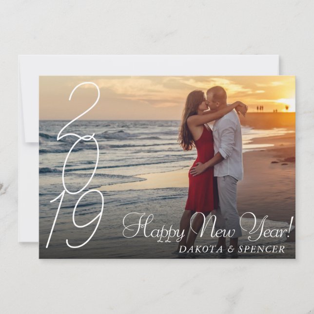 Modern Script Happy New Years | Chic Custom Photo Holiday Card (Front)